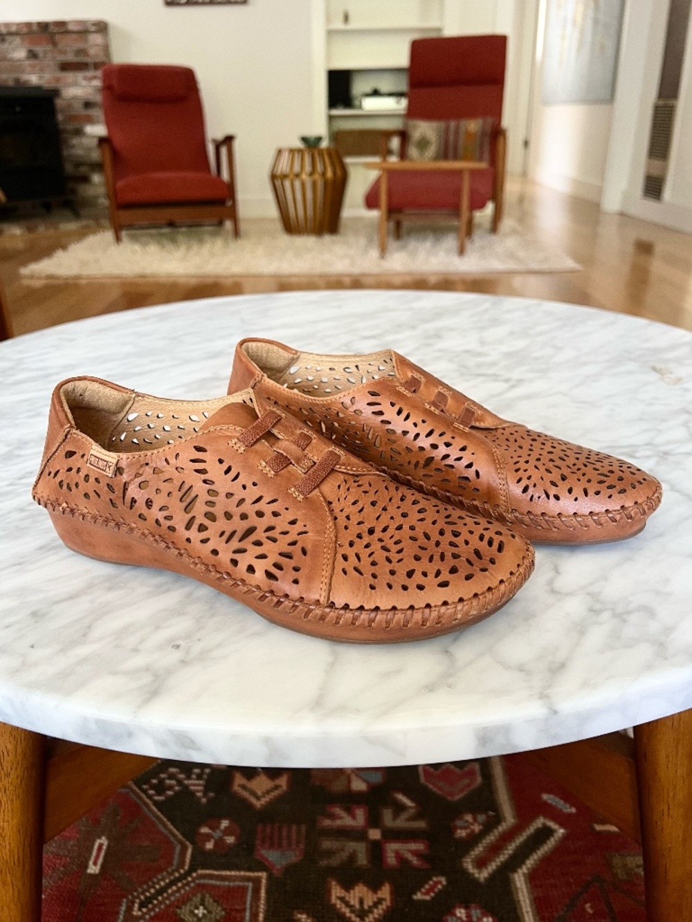 Pikolinos Leather Perforated Slip-On Loafers Tan EU 37 US 6.5